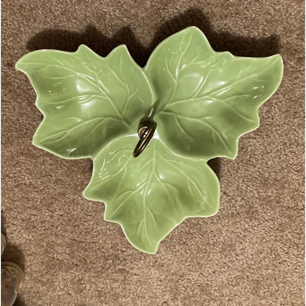 Green Leaf divided dish California Pottery USA  Vintage